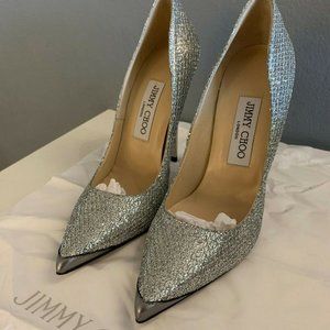 Jimmy Choo Anouk 120 Glitter Fabric Pump Not Worn Size 36.5